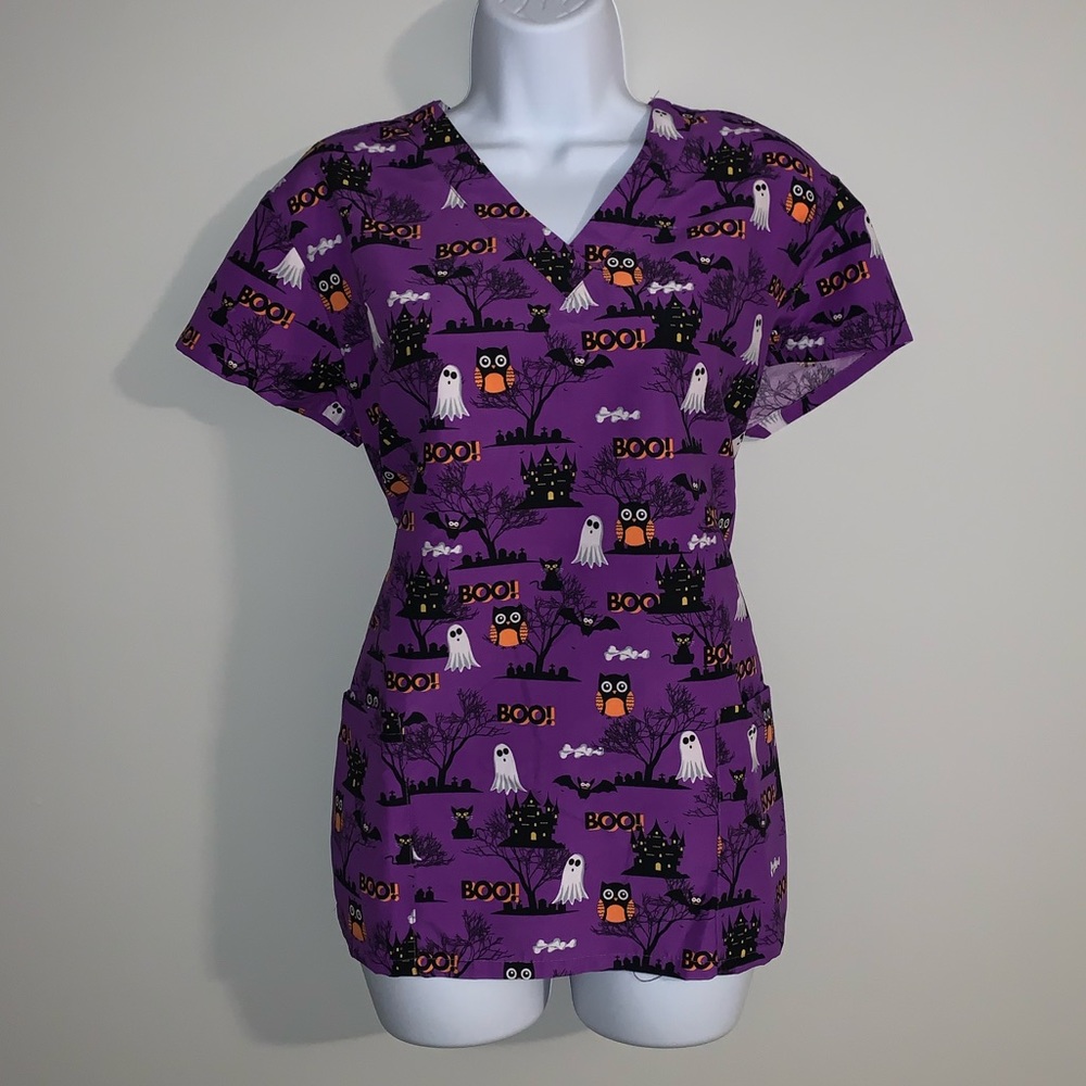 (4/$20) Halloween Scrub Top Sz S